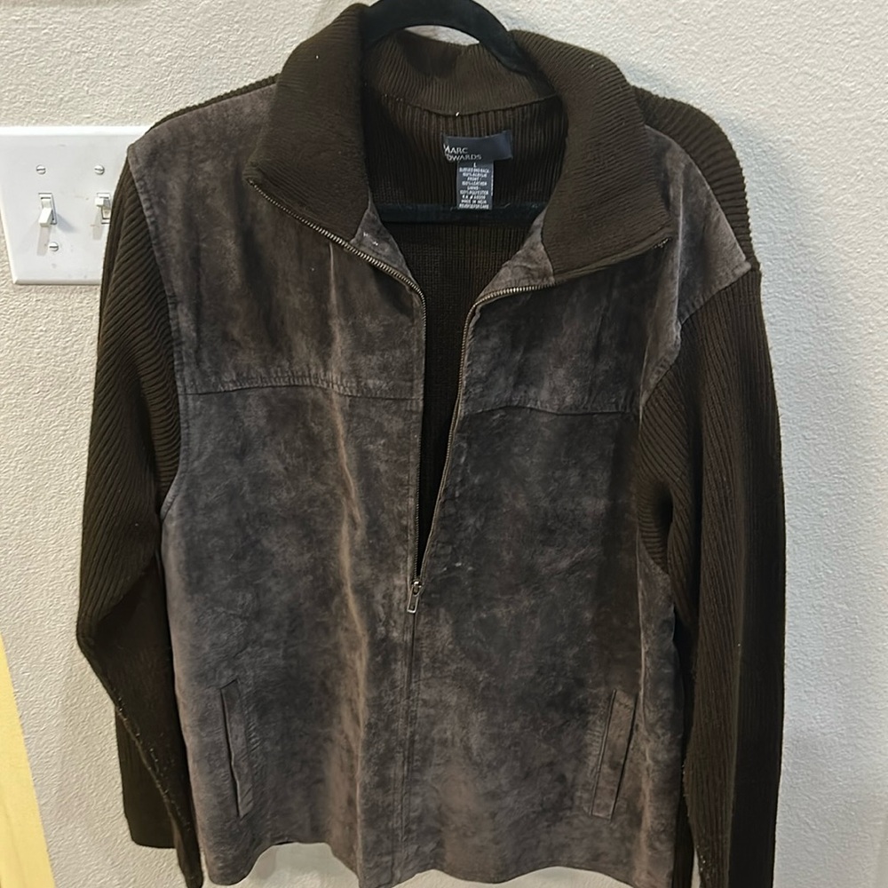 Marc Edward's brown suede/ polyester sweater jacket large